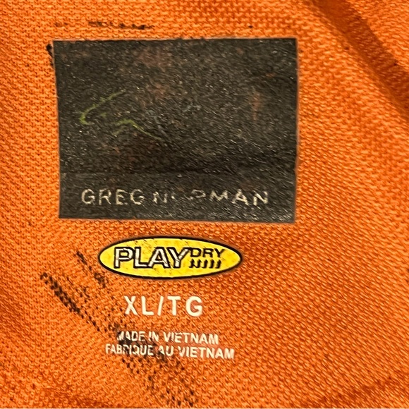 Greg Norman Men’s Logo Play Dry Shark Golf Shirt, Orange w White Stripe, XL, UEC - Picture 5 of 6